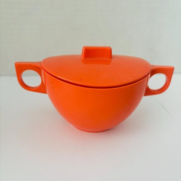 Vintage Coral Melmac Cream And Sugar Set Coffee Time Retro Kitsch Made In Canada - Picture 6 of 10